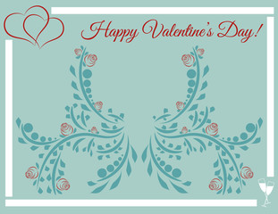 Happy Valentine's Day! Post card. Heart and roses. Vector