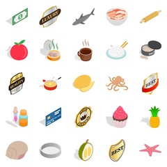 Food preparation icons set, isometric style