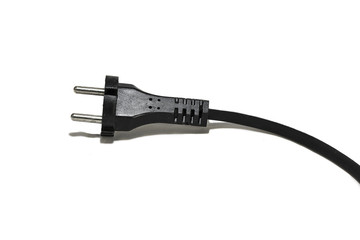 black electric plug of European standard, isolate on white background closeup