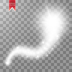 A bright comet with large dust. Falling Star. Glow light effect. Golden lights. Vector illustration