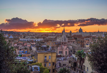 Obraz premium Rome (Italy) - The sunset from Terrazza del Pincio in Villa Borghese park
