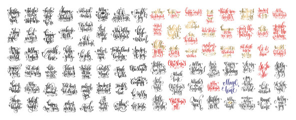 mega set of 100 hand lettering inscription to winter holiday