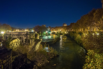 Rome (Italy) - The Tiber river and the monumental Lungotevere. Here in particular the Isola Tiberina island