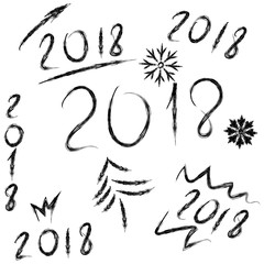 Set hand drawn 2018 happy new year script. Vector sketch pen.