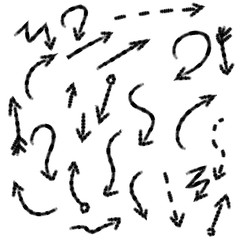 Arrow doodles vector. A set of simple sketches of arrows. Up, down, left, right ones. The effect of a pencil sketch isolated on white background.. Vector eps 10.