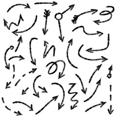 Arrow doodles vector. A set of simple sketches of arrows. Up, down, left, right ones. The effect of a pencil sketch isolated on white background.. Vector eps 10.