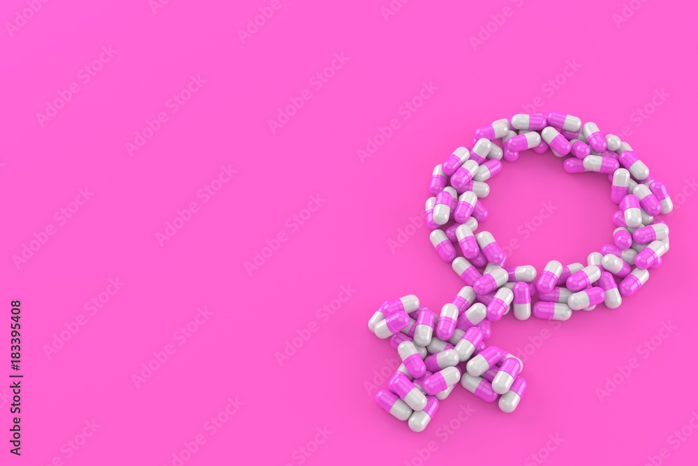 Poster female gender symbol made from pills