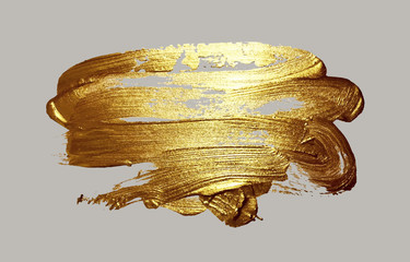 Naklejka premium realistic hand drawing golden brush stroke paint spot