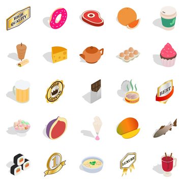 Harmful Food Icons Set, Isometric Style