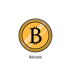 Bitcoin cryptocurrency flat color line icon. Vector illustration of gold currency bit coin on isolated background. Vitrtual or digital money symbol, sign, image, emblem, logo, element.