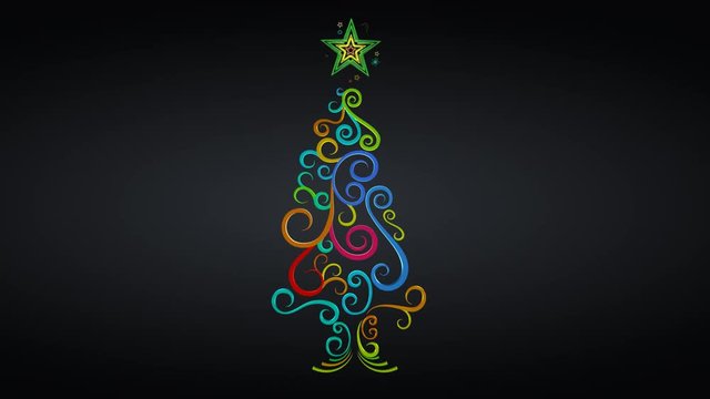 3d stylized christmas tree the curl ornament black background