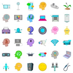 Camera icons set, cartoon style