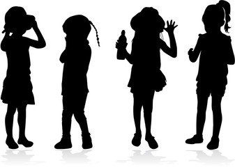 Vector silhouette of children on white background.