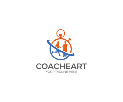 Runner and Doctor Logo Template. Sports Coach Vector Design. Run Illustration