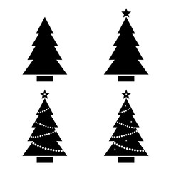 Set Christmas tree. Black and white silhouette. Vector illustration