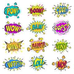 Pop art comic bubbles vector cartoon popart balloon bubbling colorful speech cloud asrtistic comics shapes isolated on white background illustration © partyvector