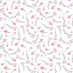 Cute vector seamless pattern with floral design in pink on white for textile and backgrounds