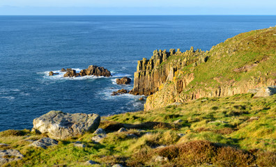 Rough and rocky shore near Land's End, the most westerly point of England, Cornwall