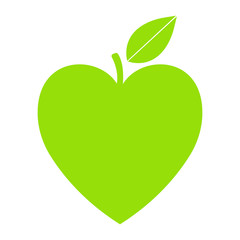 Green vector icon with heart shape and leaf. Can be used for eco, vegan, herbal healthcare or nature care concept logo design
