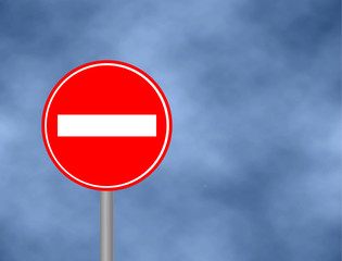No Entry Traffic sign isolated in sky background. Wrong way road sign prohibition icon illustration. Street / Road Sign : Do Not Enter. Vector illustration.