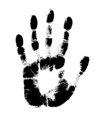 Print of hand of human, cute skin texture pattern,vector grunge illustration. Scanning the fingers, palm on white background..
