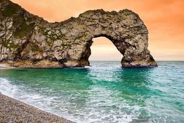 Fototapeta na wymiar Durdle Door, natural limestone arch on the Jurassic Coast near Lulworth in Dorset, England.