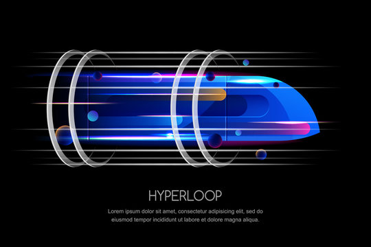 High Speed Futuristic Train, Hyperloop, Vector Multicolor Dynamic Illustration. Future Express Transport Trendy Design Concept