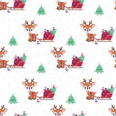 Christmas seamless pattern with the image of the little cute deer. Vector background.