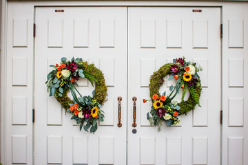 Two Wreaths on Church Door