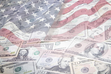USA finance. America flag and cash