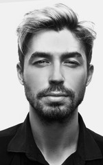 Close up portrait of young man. Black and white.