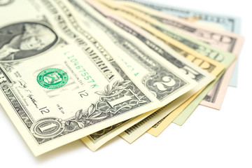 Dollar bills from 1 to 100