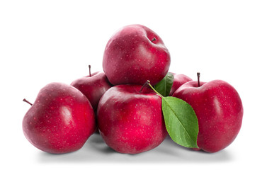 Red ripe apples on white background