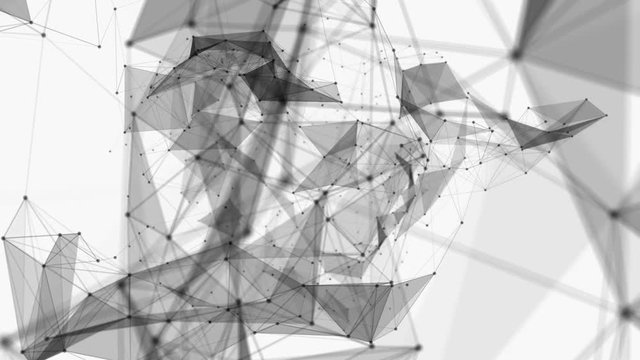 movement of black three-dimensional plexus particles on a white background. 3d rendering. computer graphics. 