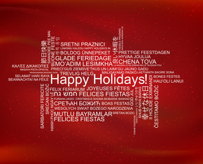 Happy Holidays in different languages, celebration word tag cloud greeting card, vector art