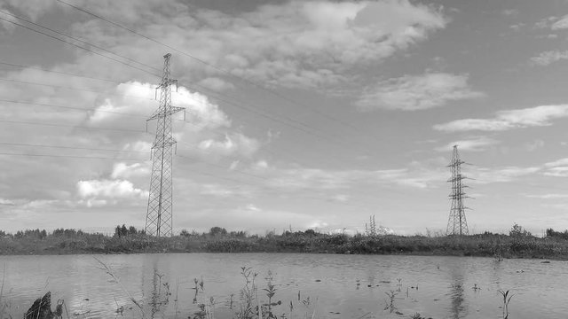 power line and clouds black and white timelapse