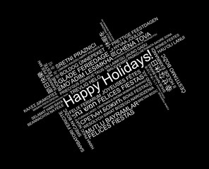 Happy Holidays in different languages, celebration word tag cloud greeting card, vector art