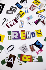 A word writing text showing concept of TRENDS made of different magazine newspaper letter for Business case on the white background with copy space