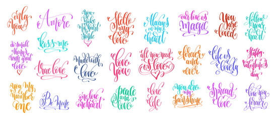 set of 25 hand lettering inscription to valentines day