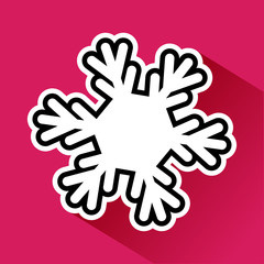 Black and white snowflake with shadow on pink background. Elements festive design. Vector illustration