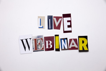 A word writing text showing concept of LIVE WEBINAR made of different magazine newspaper letter for...