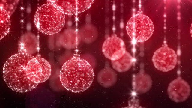 Animated background of sparkly and glowing Christmas ornaments.