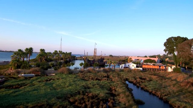 La Rabida, Palos de la Frontera en Huelva (Andalucia,España)  Cristobal Colon en el descubrimiento de América. Vuelo areo con Drone