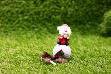 Golf ball with Christmas decoration, idea for golfer decoration for holiday