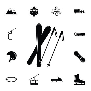 skis and a sticks icon. Set of elements Christmas Holiday or New Year icons. Winter time premium quality graphic design collection icons for websites, web design, mobile app