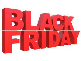 black friday text extrude with red color on a white background isolated front view 3d rendering