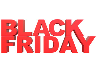 black friday text extrude with red color on a white background isolated front view 3d rendering