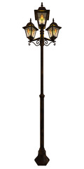 old street lamp or lantern vertical iron made with three bulbs light isolated 3d rendering