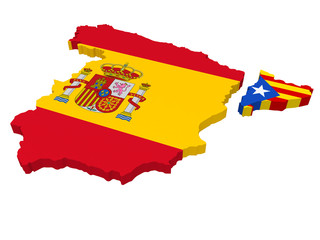 Spain and Catalonia or cataluña Map Isolated on a white background division between them with their flags 3D rendering