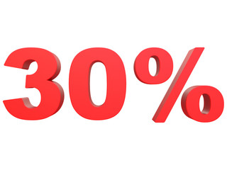 percent off. Discount %. 3d red text on a white background 3d rendering